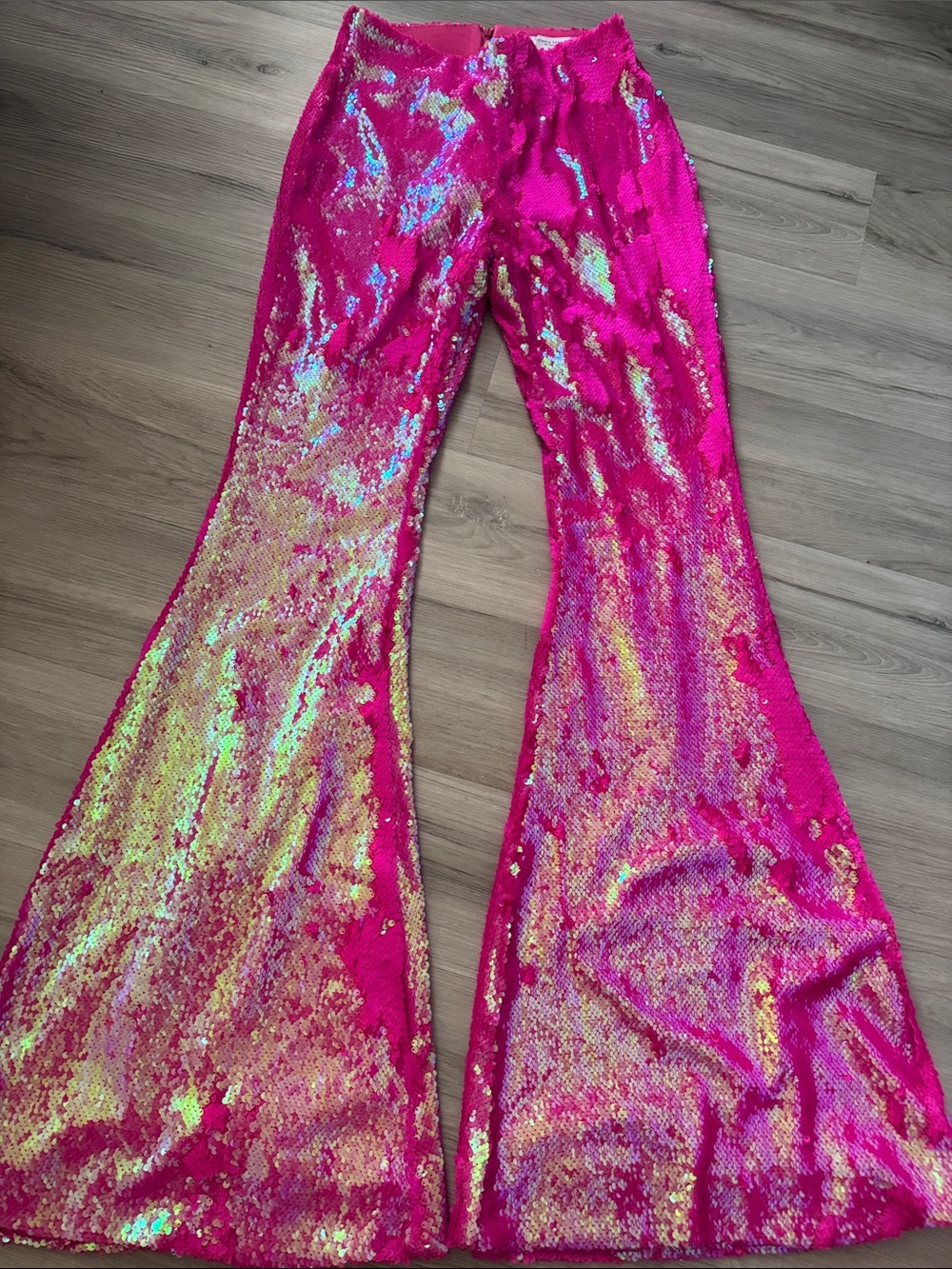 Iridescent Hot Pink Sequin Flare Pants